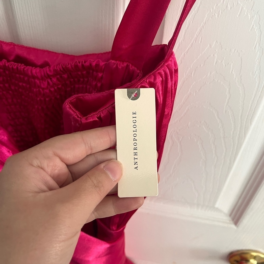 Anthropologie Maeve Pink Satin Bow Mini Dress Size 6 - Picture 8 of 9